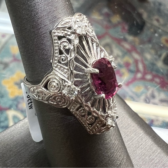 14k White Gold Diamond & Ruby Ring - Picture 7 of 7